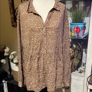 Frye Brown Floral Button-Down Shirt XL